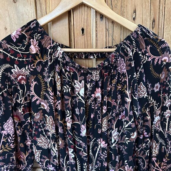 Free People XS Romper Shorts Black Pink Floral‎ Open Back Off the Shoulder - Picture 2 of 15